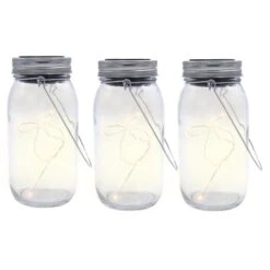 3 Bocaux Solaires Décoratifs Verre Transparent H28cm