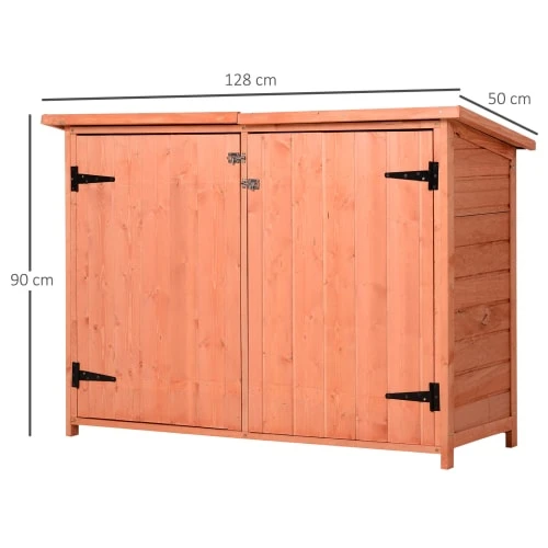 OUTSUNNY Armoire Jardin Sur Pied 2 Portes étagère Toit Bitumé Relevable Sapin – Image 3