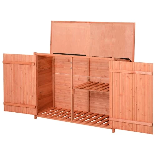 OUTSUNNY Armoire Jardin Sur Pied 2 Portes étagère Toit Bitumé Relevable Sapin – Image 4