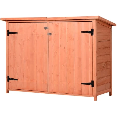 OUTSUNNY Armoire Jardin Sur Pied 2 Portes étagère Toit Bitumé Relevable Sapin