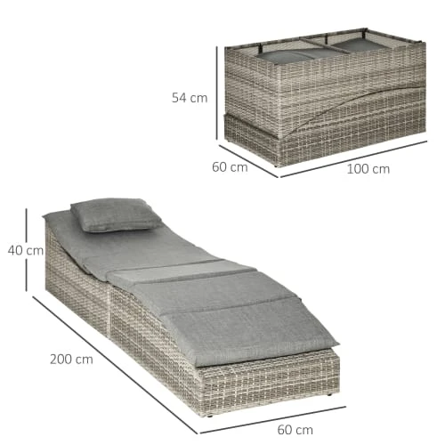 OUTSUNNY Bain De Soleil Pliable Inclinaison Réglable Matelas Gris Chiné – Image 3