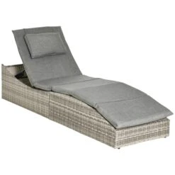 OUTSUNNY Bain De Soleil Pliable Inclinaison Réglable Matelas Gris Chiné