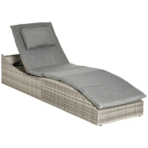 OUTSUNNY Bain De Soleil Pliable Inclinaison Réglable Matelas Gris Chiné