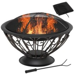 OUTSUNNY Brasero Boule De Feu Grille Charbon Couvercle Tisonnier Housse