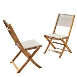 Chaise De Jardin En Acacia Massif Et Textilène Gris Pliante (lot De 2)