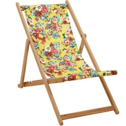 Chilienne Pliante En Hêtre Et Imprimé Fleuri Jaune