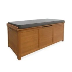 Coffre De Jardin En Bois Avec Coussin 125x60cm Gris