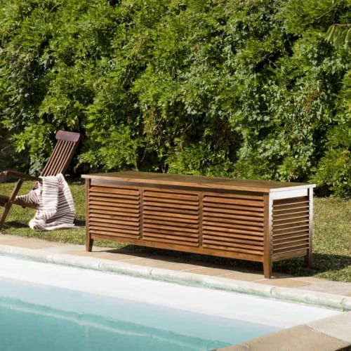 Coffre De Jardin Piscine En Teck Huilé 200x55 Cm – Image 3