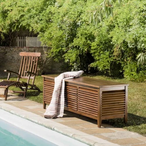 Coffre De Jardin Piscine En Teck Huilé 200x55 Cm – Image 4