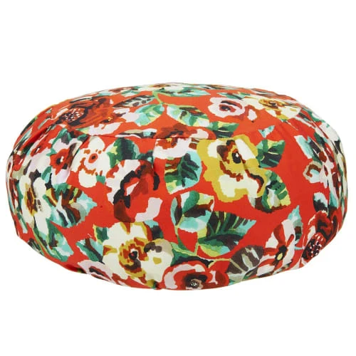 Coussin De Méditation En Coton Imprimé Fleuri Rouge