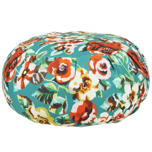 Coussin De Méditation En Coton Imprimé Fleuri Vert