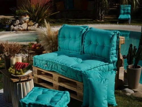 Coussins Pour Palette Capitonné En Polyester 120x80x20cm Bleu – Image 2