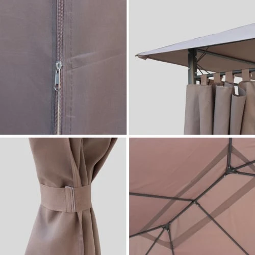 Ensemble Complet Toile De Toit Et Rideaux Taupe Pour Tonnelle 3x4m – Image 2