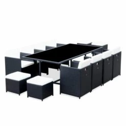 Ensemble De Jardin Noir Table En Résine Tressée 8 à 12 Places