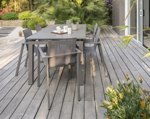 Ensemble Repas De Jardin 6 Places En Aluminium Taupe – Image 2