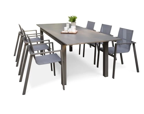 Ensemble Repas De Jardin 6 Places En Aluminium Taupe