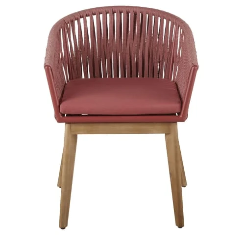 Fauteuil à Dîner De Jardin En Corde Tressée Terracotta Et Acacia Massif – Image 3