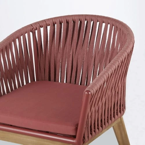 Fauteuil à Dîner De Jardin En Corde Tressée Terracotta Et Acacia Massif – Image 4