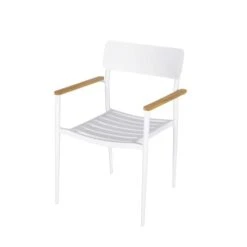 Fauteuil De Jardin Professionnel En Aluminium Blanc Et Teck