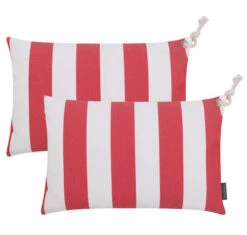 Magma Housses De Coussin Rayées Rouge/blanc Avec Corde - Lot De 2-40x60