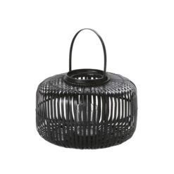Lanterne En Bambou Noir Et Verre H24