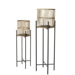 Lanternes En Métal Noir Et Bambou (x2)