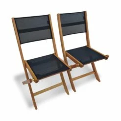 Lot De 2 Chaises Pliantes En Bois D'Eucalyptus FSC Huilé Noir