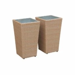Lot De 2 Pots De Fleurs Résine Tressée Naturelle H60cm
