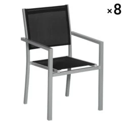 Lot De 8 Chaises En Aluminium Gris Et Textilène Noir