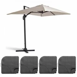 Parasol Déporté 2x3 M Et 4 Dalles à Remplir Aluminium Blanc