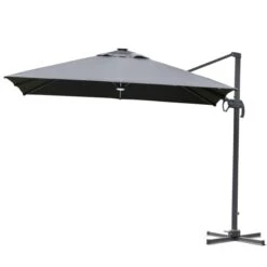OUTSUNNY Parasol Déporté LED Carré Inclinable Pivotant 360° Gris