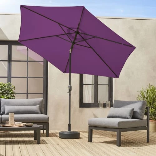 Parasol Droit Rond Prune En Aluminium Avec Mât Central 3m De Diamètre – Image 3