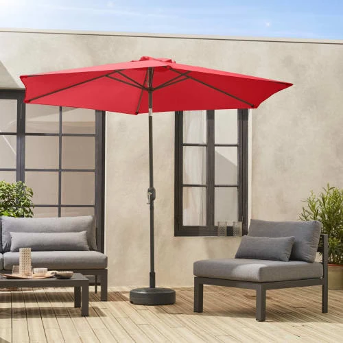 Parasol Droit Rond Rouge En Aluminium Avec Mât Central 3m De Diamètre – Image 2