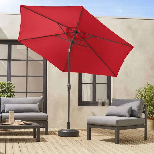 Parasol Droit Rond Rouge En Aluminium Avec Mât Central 3m De Diamètre – Image 3
