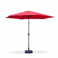 Parasol Droit Rond Rouge En Aluminium Avec Mât Central 3m De Diamètre