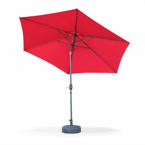 Parasol Droit Rond Rouge En Aluminium Avec Mât Central 3m De Diamètre – Image 4