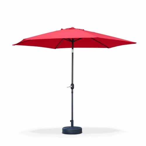 Parasol Droit Rond Rouge En Aluminium Avec Mât Central 3m De Diamètre