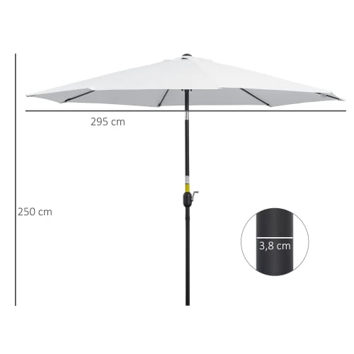 OUTSUNNY Parasol En Aluminium Rond Inclinable Blanc – Image 3