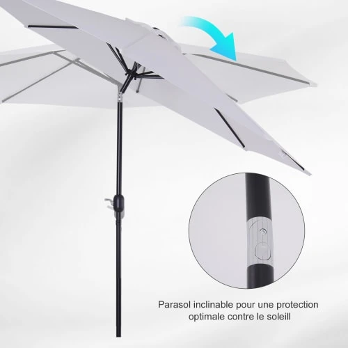 OUTSUNNY Parasol En Aluminium Rond Inclinable Blanc – Image 4