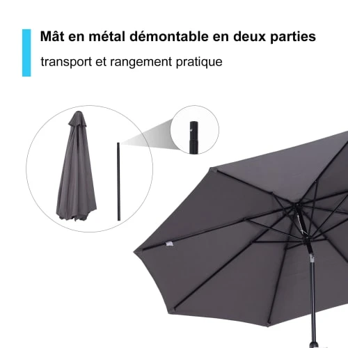 OUTSUNNY Parasol En Aluminium Rond Inclinable Gris – Image 6