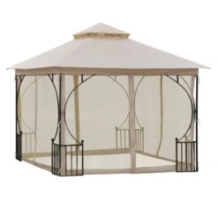 OUTSUNNY Pavillon De Jardin Tonnelle Colonial Dim. 3L X 3l X 2,75H M Beige Noir
