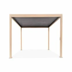Pergola Bioclimatique Coloris Bois, 3x3m, Aluminium