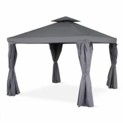 Pergola Grise En Aluminium Avec Rideaux Coulissants 3m Sur 3m