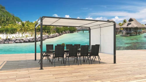 Pergola Rétractable 3 X 4 M En Tissu Polyester Noir Et Blanc – Image 2