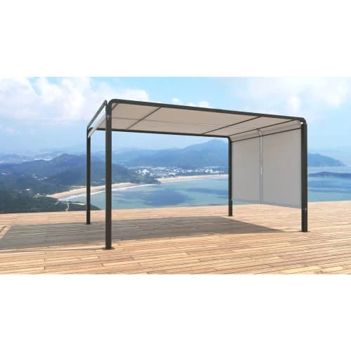 Pergola Rétractable 3 X 4 M En Tissu Polyester Noir Et Blanc – Image 6