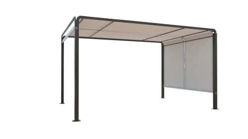 Pergola Rétractable 3 X 4 M En Tissu Polyester Noir Et Blanc