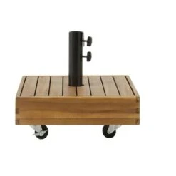 Pied De Parasol En Béton Recouvert De Bois D'acacia Massif à Roulettes 35 Kg