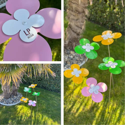 Set De 2 Fleurs En Acier Galvanisé 60 Et 80 Cm Double Chance Jaune – Image 2