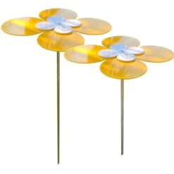 Set De 2 Fleurs En Acier Galvanisé 60 Et 80 Cm Double Chance Jaune