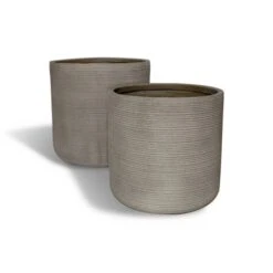 Set De 2 Pots Ronds En Terre D'argile Taupe